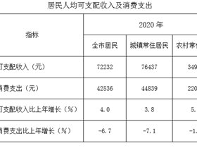 2020年本市居民人均可支配收入及消费支出